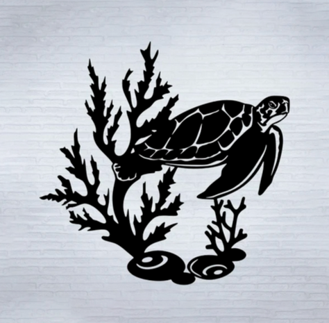 ITEM 56 - 12”W x 11.75”H - Sea Turtle Over Coral