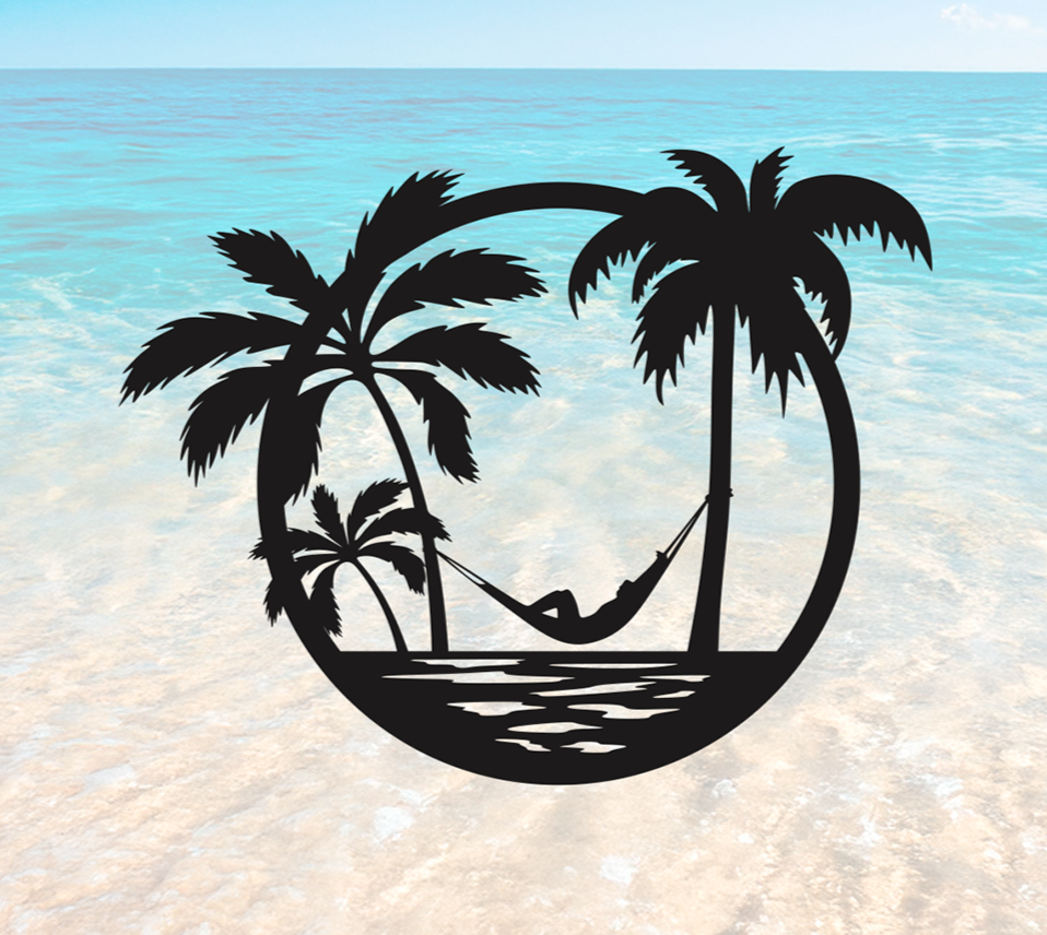 ITEM 52 - 15"W x 12"H - Beach Scene Person in Hammock