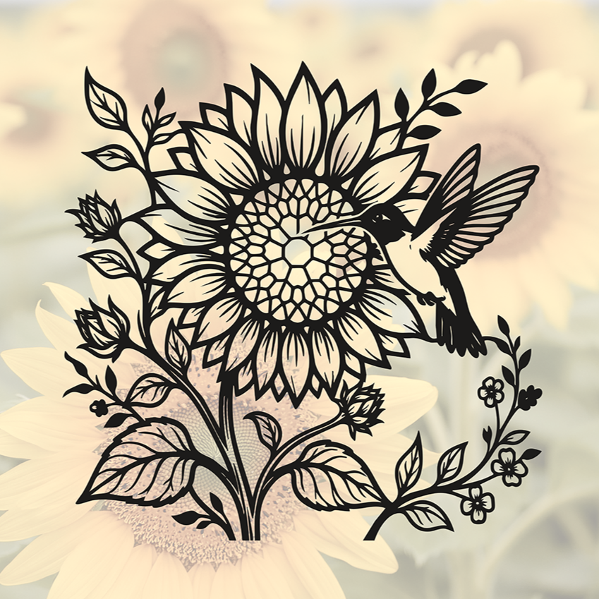 ITEM 194 - 34”W x 34”H - Sunflower and Hummingbird Scene