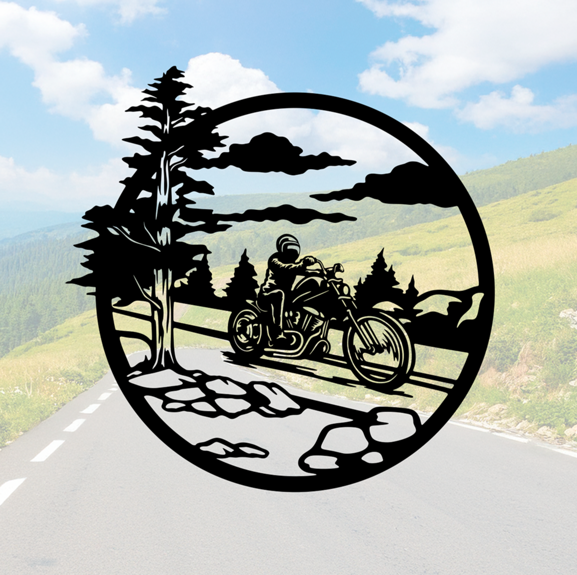 ITEM 172 - 18”W x 18”H - Motorcycle Scene