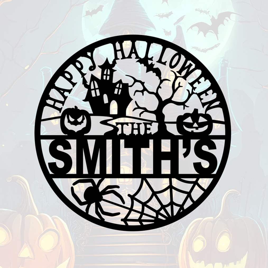 ITEM 102 - 12” Circle - Happy Halloween, Last Name Sign