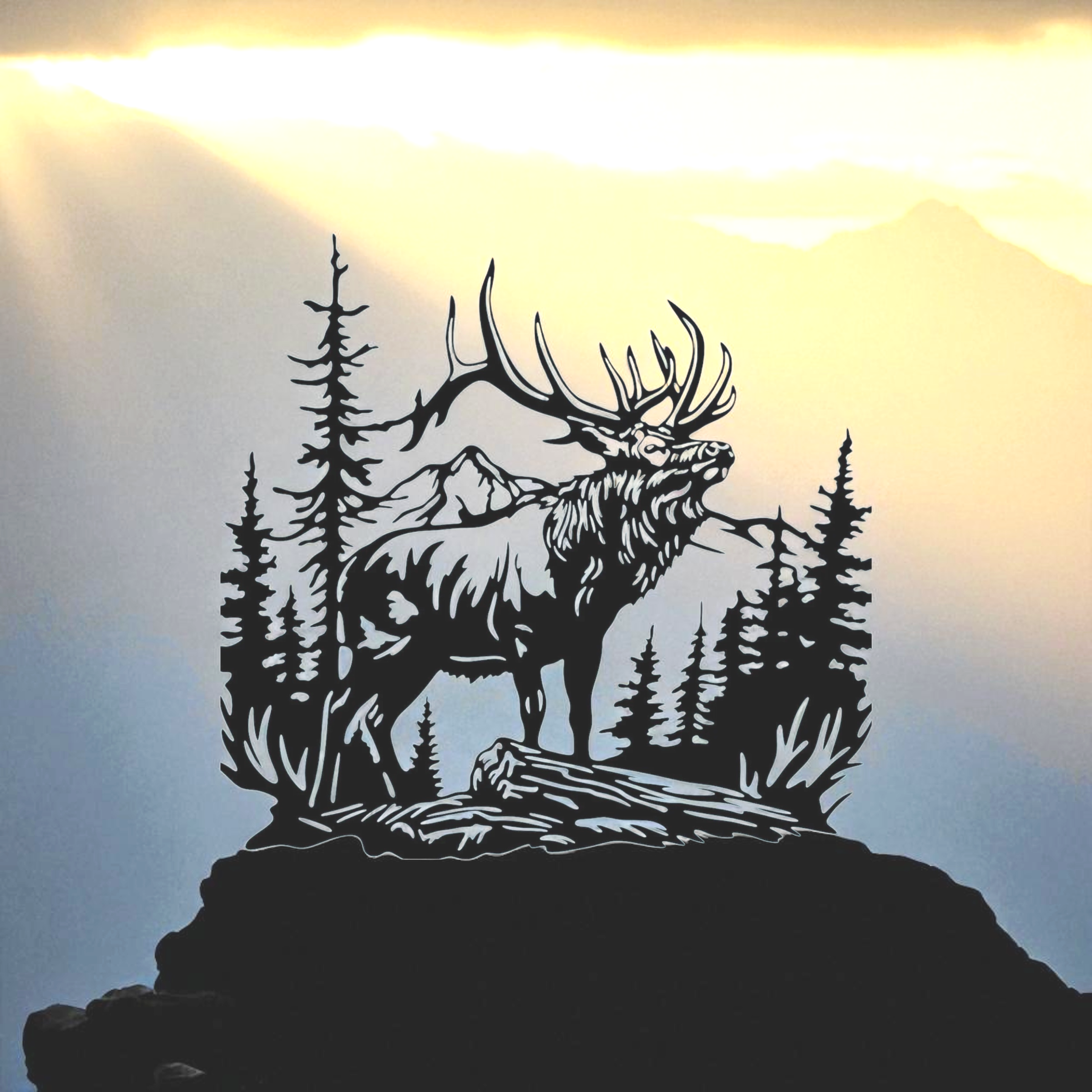 18"W x 16.6"H Wilderness Elk Scene