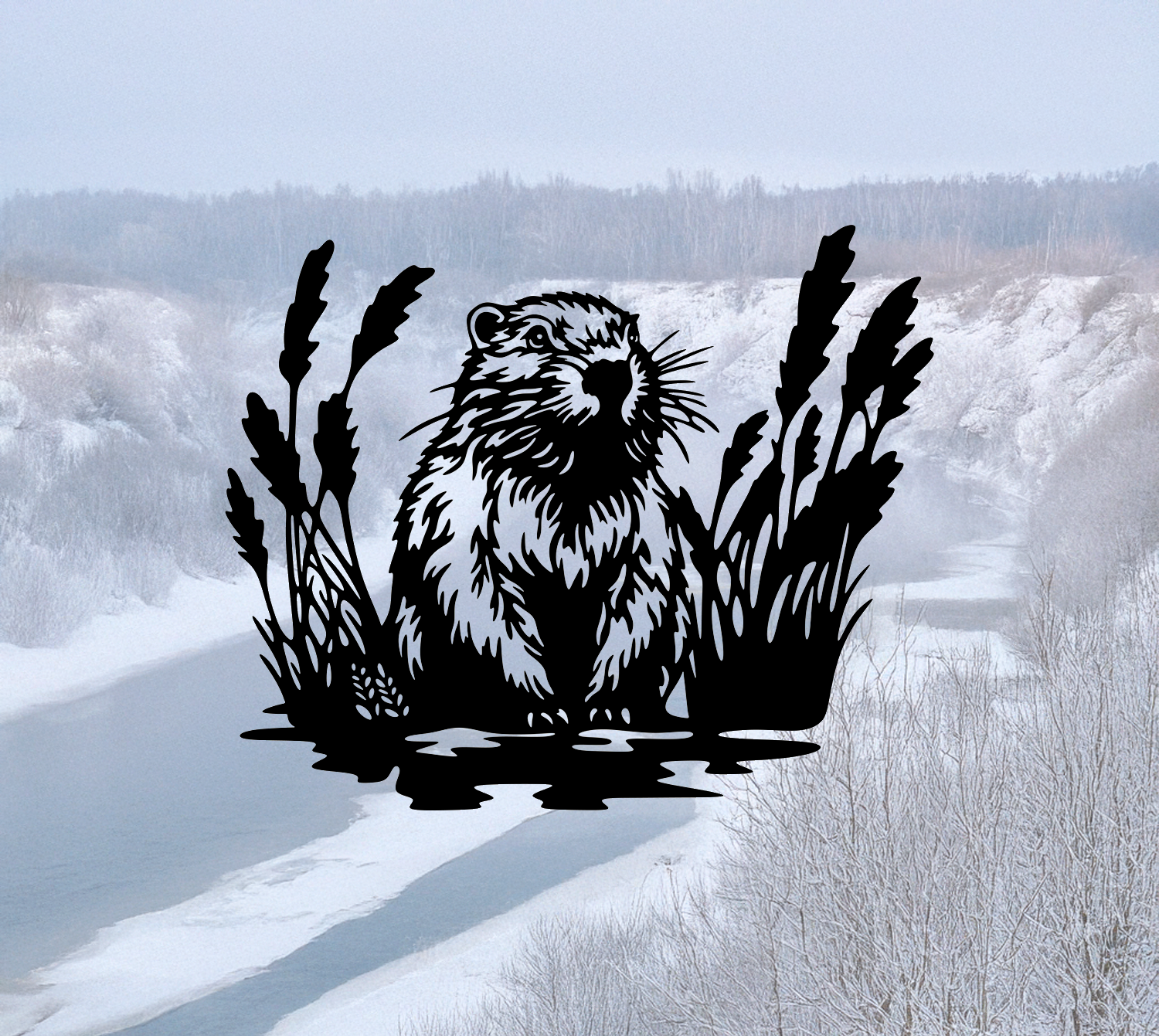 ITEM 7 - 16"W x 13.25"H - Beaver Scene