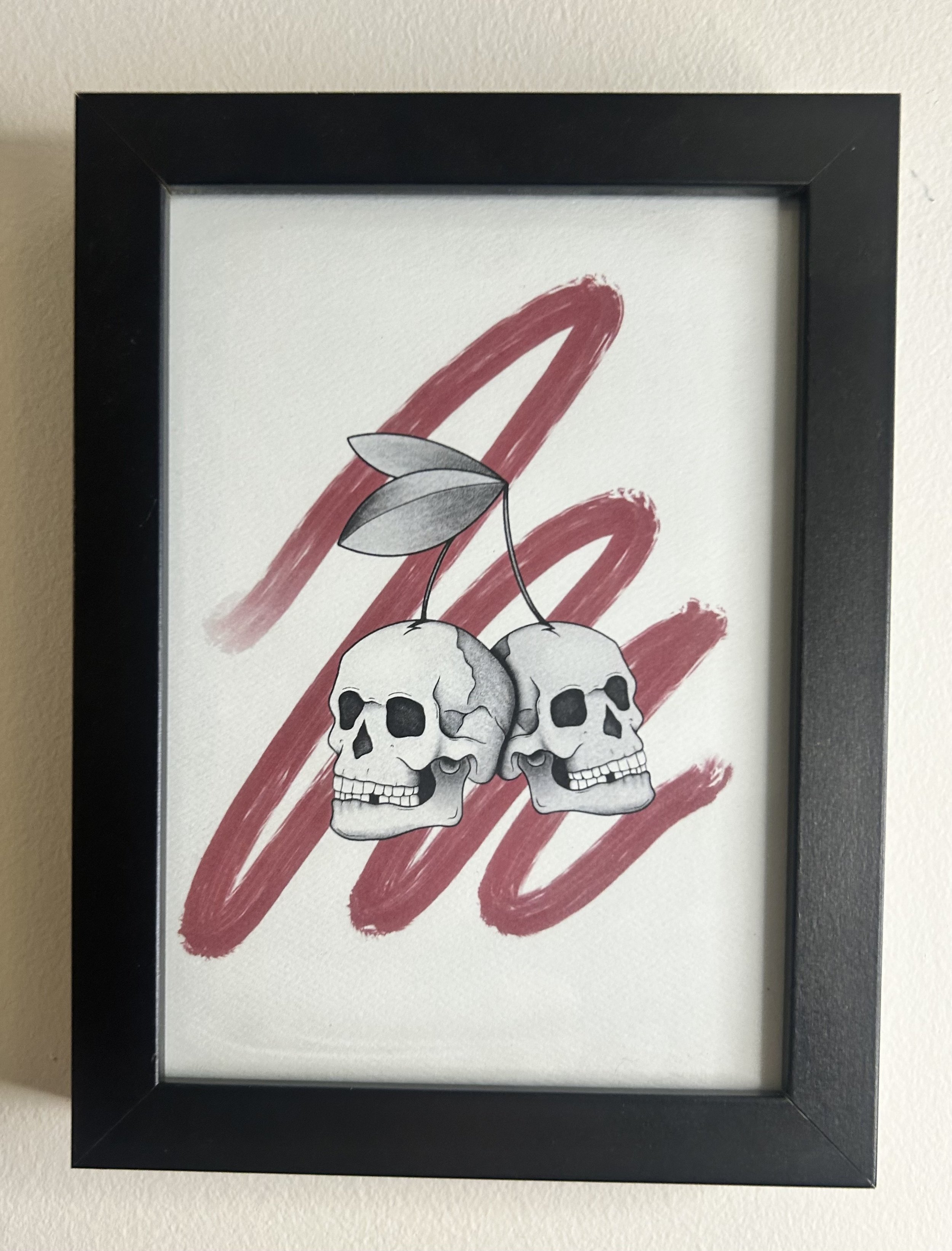 Cherry Skull Traditional Tattoo Flash style Image for Gallery Wall edge cool tattoo.jpeg