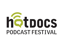 Hot Docs Podcast Festival logo with green speech bubble and wireless signal design above the text."