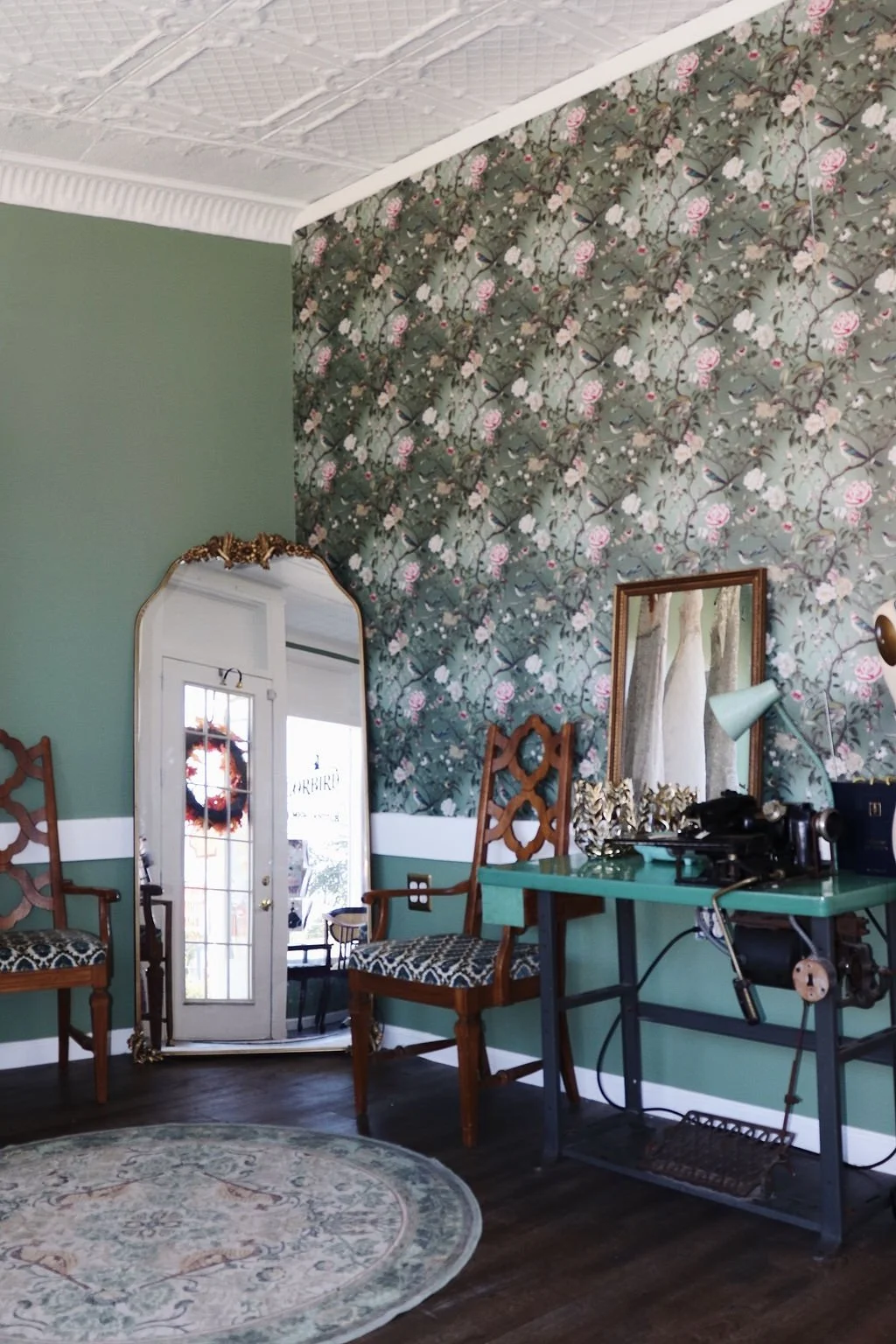 Wide boutique interior with entrance mirror