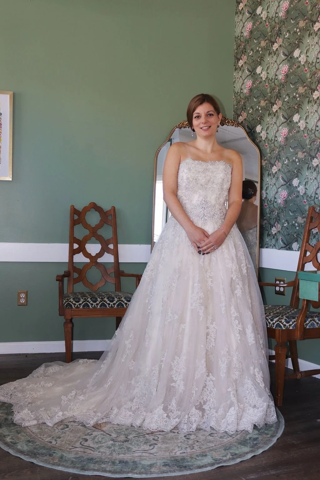 Champagne strapless ballgown sample gown, front view