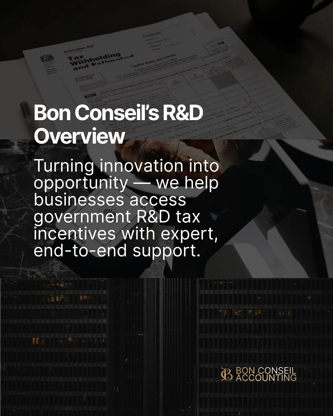 Innovation deserves recognition. Our R&amp;D Tax Incentive services help you identify eligible activities, prepare claims, and maximise your return. When you invest in progress, you deserve to see it pay off. 

📞 Book an appointment today.