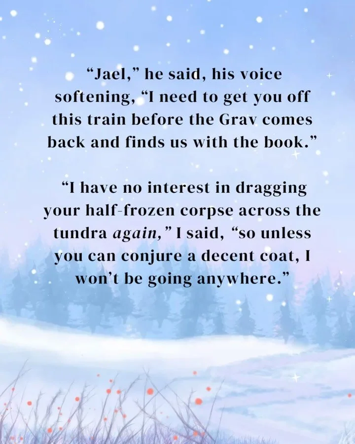 She&rsquo;s mean but she cares 😆
If you like banter, these two are the banter-est. Jael and Luca come from very different worlds, and are forced together by something stronger than fate. 

Title and cover reveal coming soon for this no spice fantasy