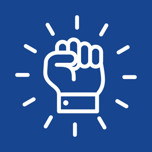 Illustration of a raised clenched fist with lines radiating outward, symbolizing strength or solidarity.