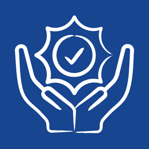 Two hands holding a shield with a checkmark inside