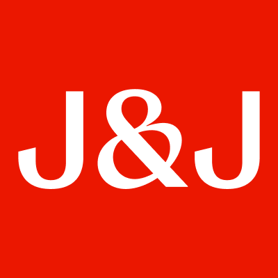 Red background with white text displaying "J&J".