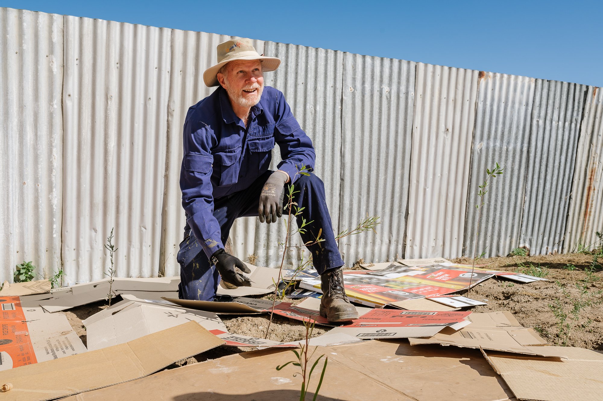 Commercial branding photograph of a worker planting a sapling at QT Hub in Queenstown.