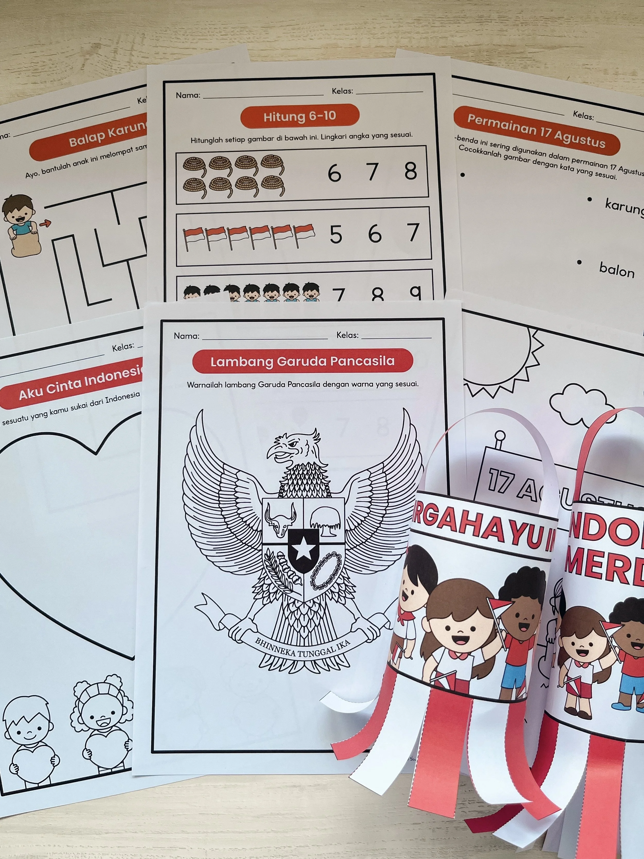 Aktivitas 17 Agustus untuk TK &amp; Kelas 1: Worksheets &amp; Kerajinan Tangan Freebies