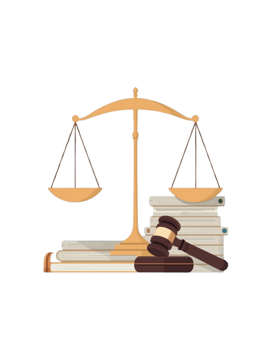 Scales of justice, gavel, and law books.