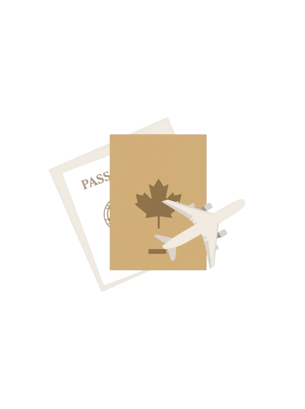 Canadian passport, airplane model, and international travel documents