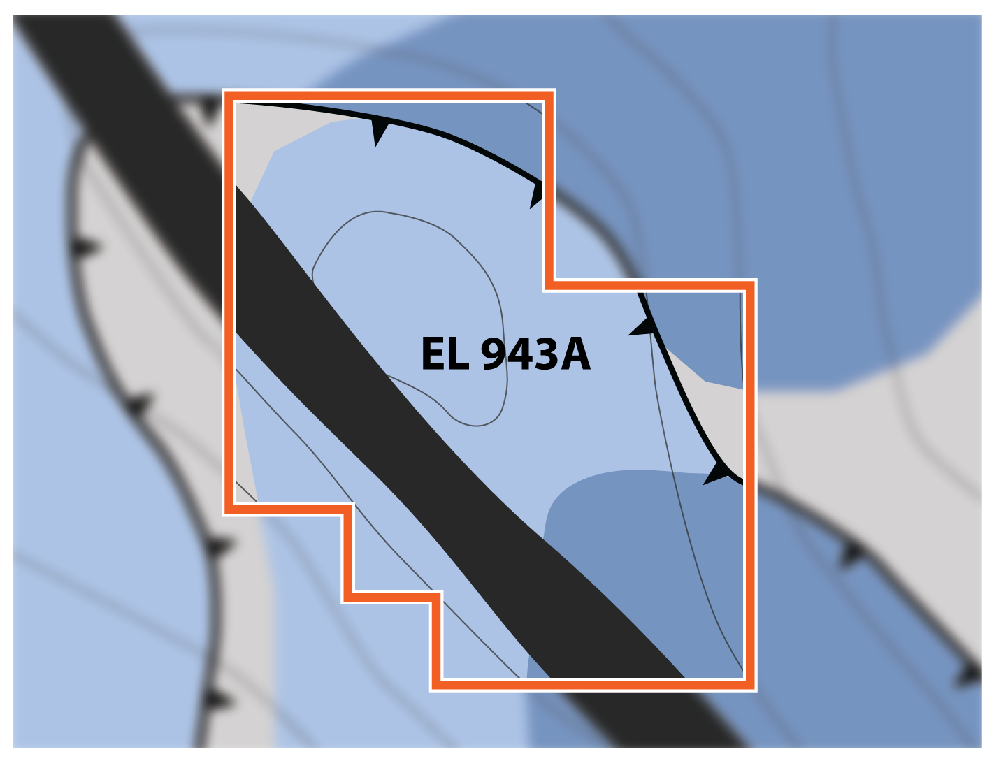 Geological map with a exploration tenement boundary shown in focus, while outside the box is out of focus.