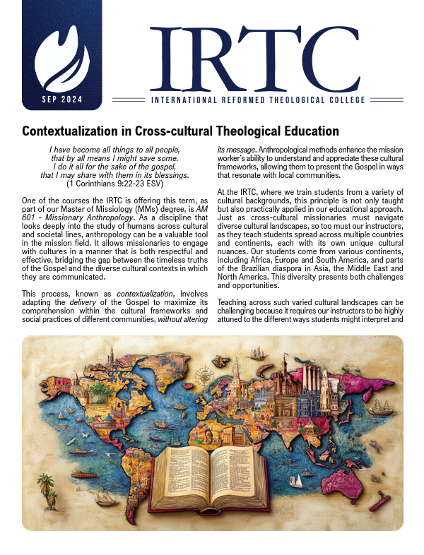 IRTIC logo with September 2024 date, map of the world with cultural landmarks, and an open Bible in the center.