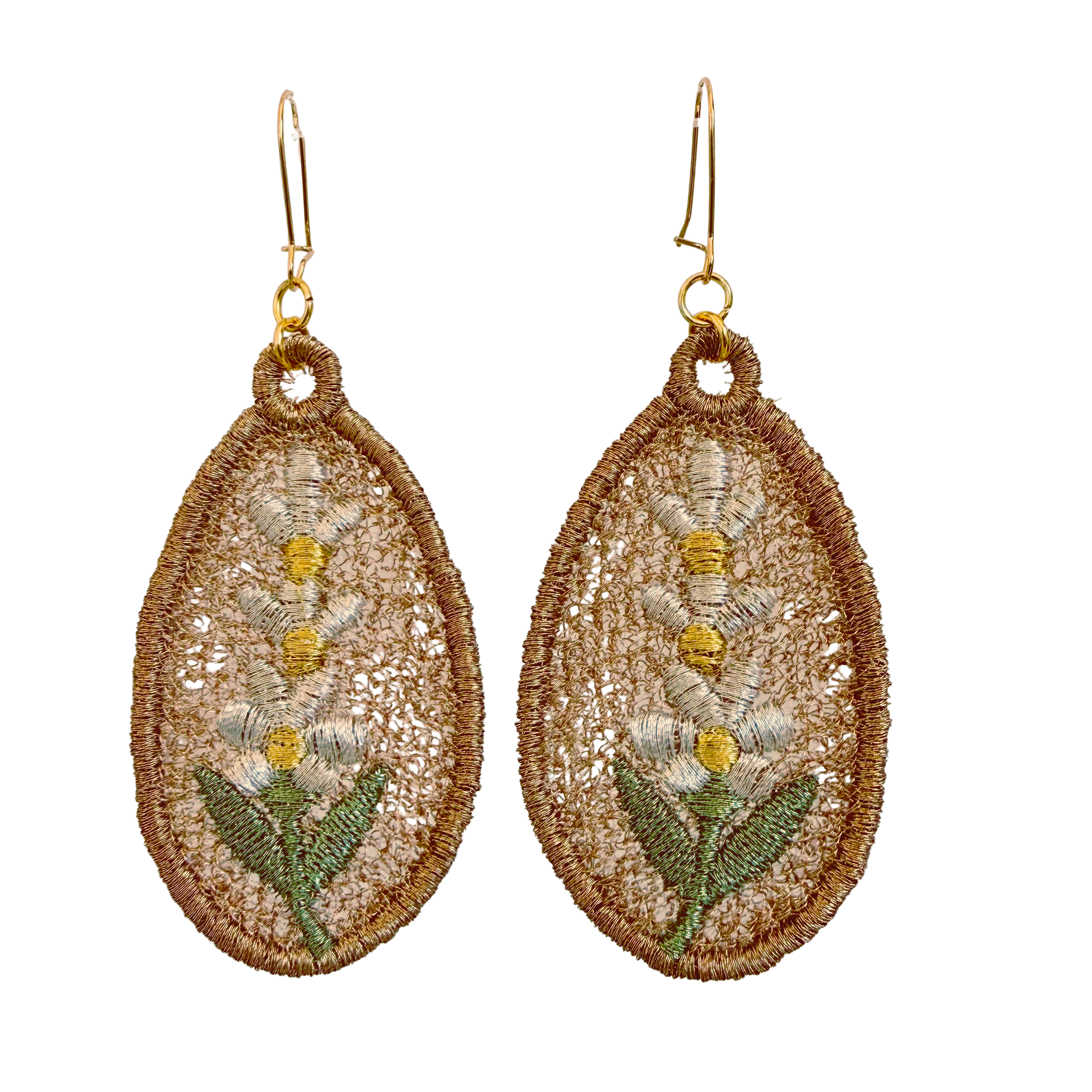 Flower Lace Earrings Embroidery Design – Teardrop Floral Pattern