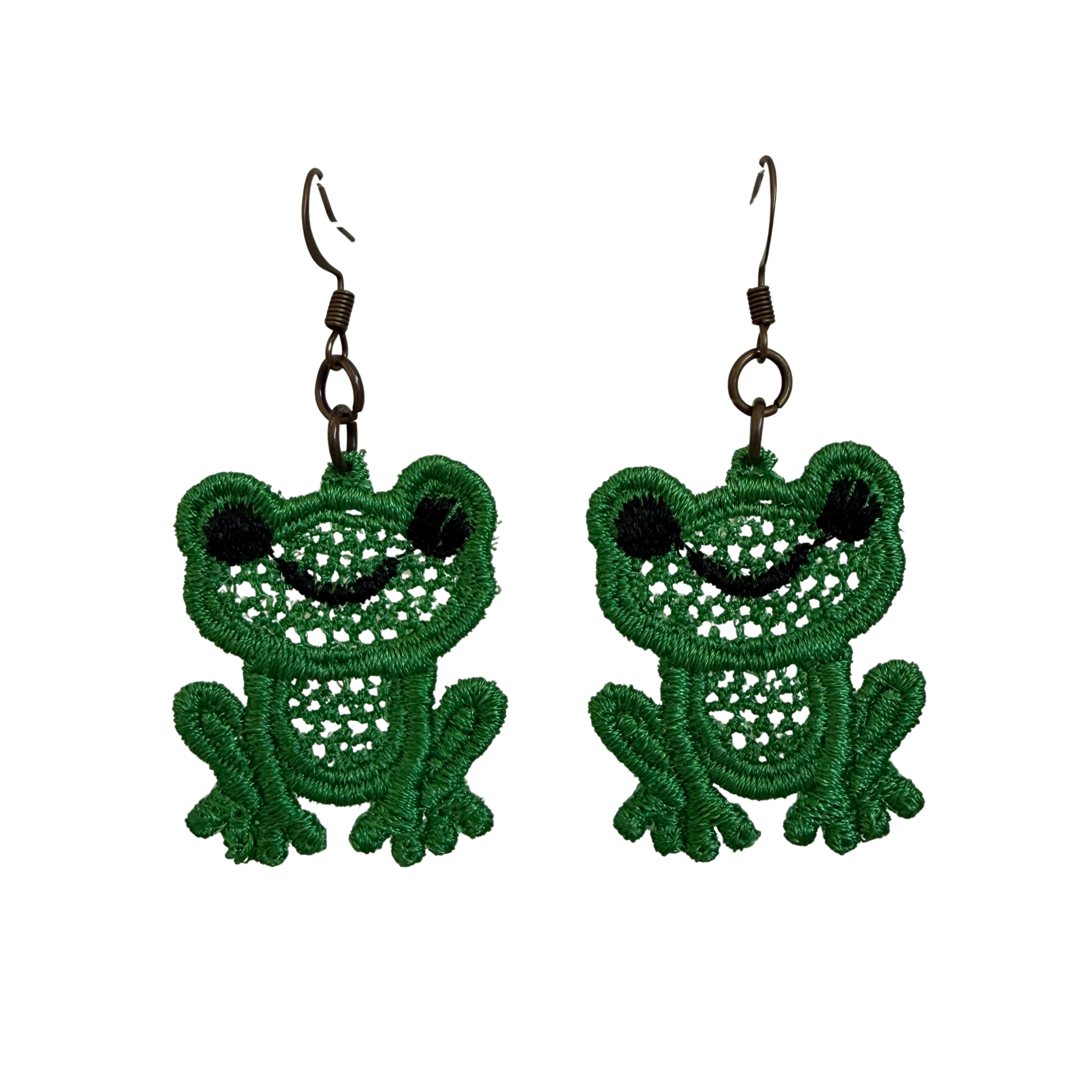 FSL Green Frog Earrings – Hypoallergenic Hook Dangle Set  Product Description: