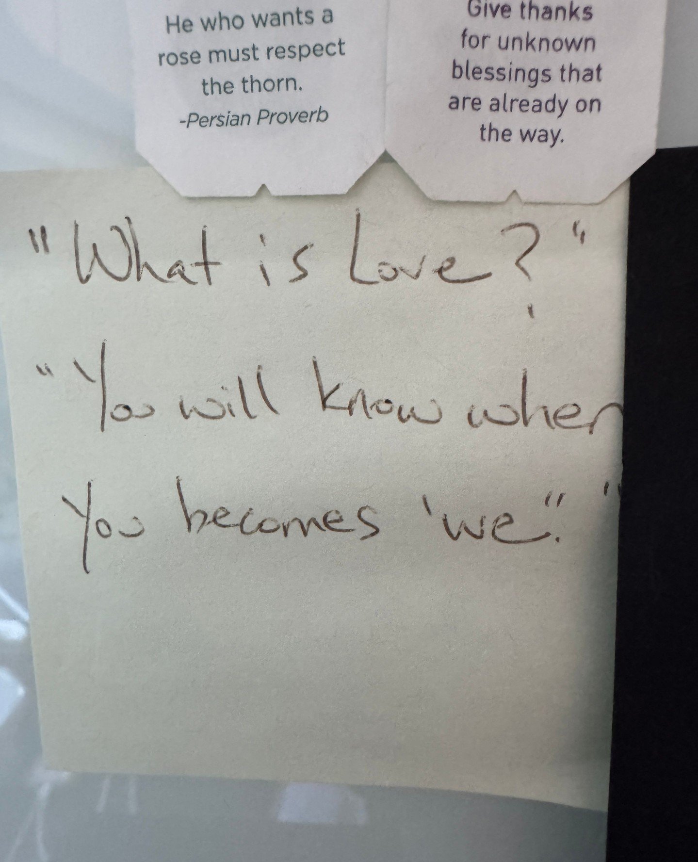 From my kitchen wall to you&hellip; 📝⁠
⁠
Because we all need reminders.  So can you write down something for yourself today and tape it up so you can start to reprogram your mind and heart?⁠
⁠
Or just take this one: ⁠
⁠
&ldquo;What is Love?  You wil