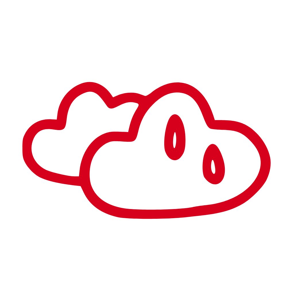 Cartoon-style image of two sushi rolls with red outlines and black spots representing seaweed and avocado.