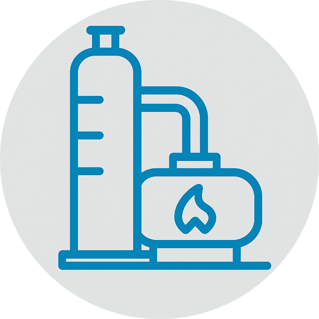Outline of a water heater with a flame symbol on it, indicating heating function.