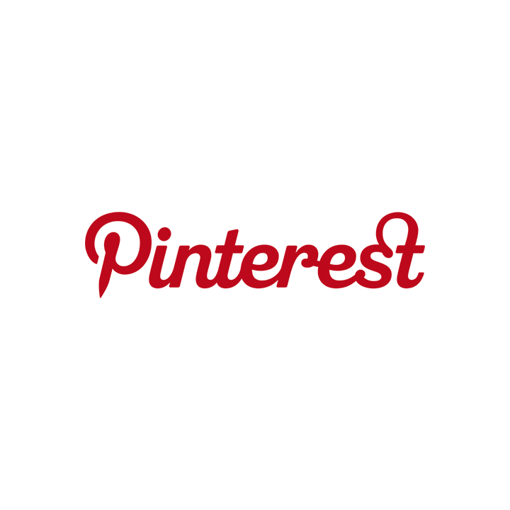 Pinterest logo in red on a white background.