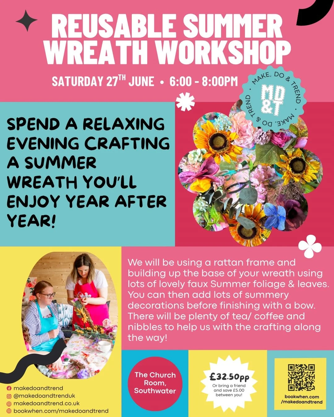 🌼☀️Workshop Update! ☀️🌼 

Due to the rather miserable weather we&rsquo;ve been having lately, I&rsquo;ve decided to move my Reusable Summer Wreath Workshop back by two weeks. Hopefully a bit of sunshine will encourage a few more people to come alon