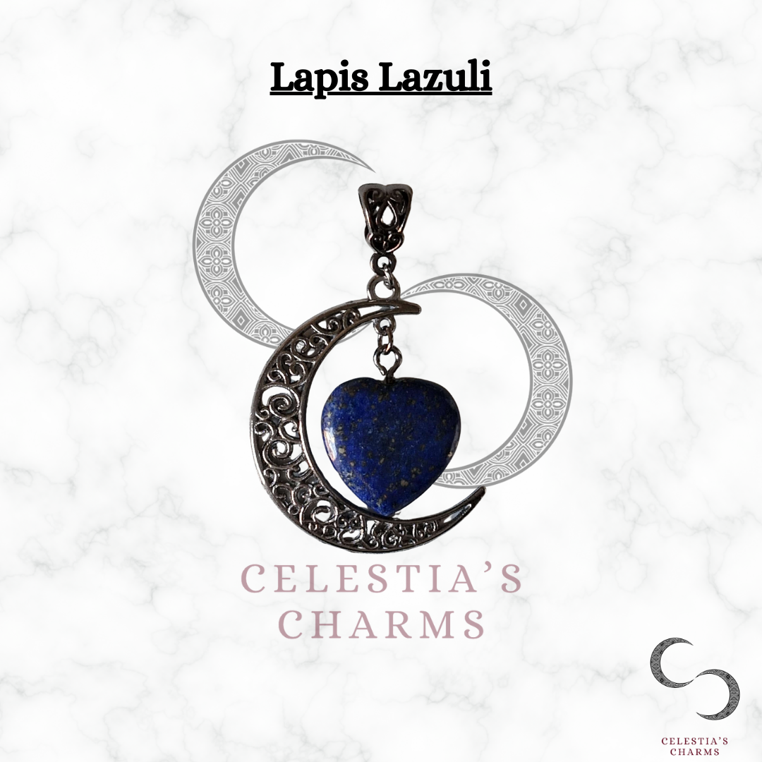 Lapis Lazuli Gunmetal Crescent Crystal Pendant | Celestia's Charms