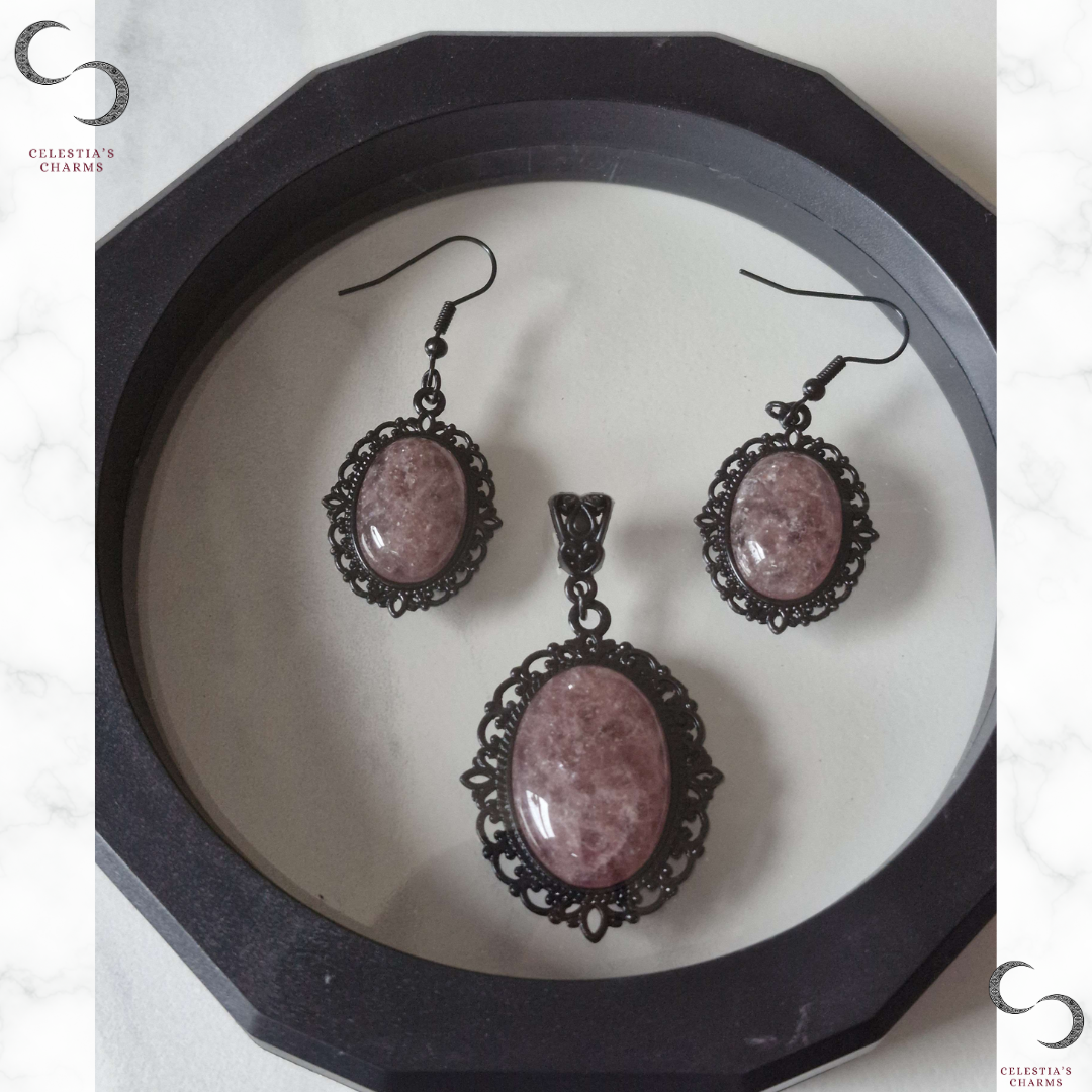 Antique Crystal Jewellery Set in Strawberry Quartz | Celestia's Charms