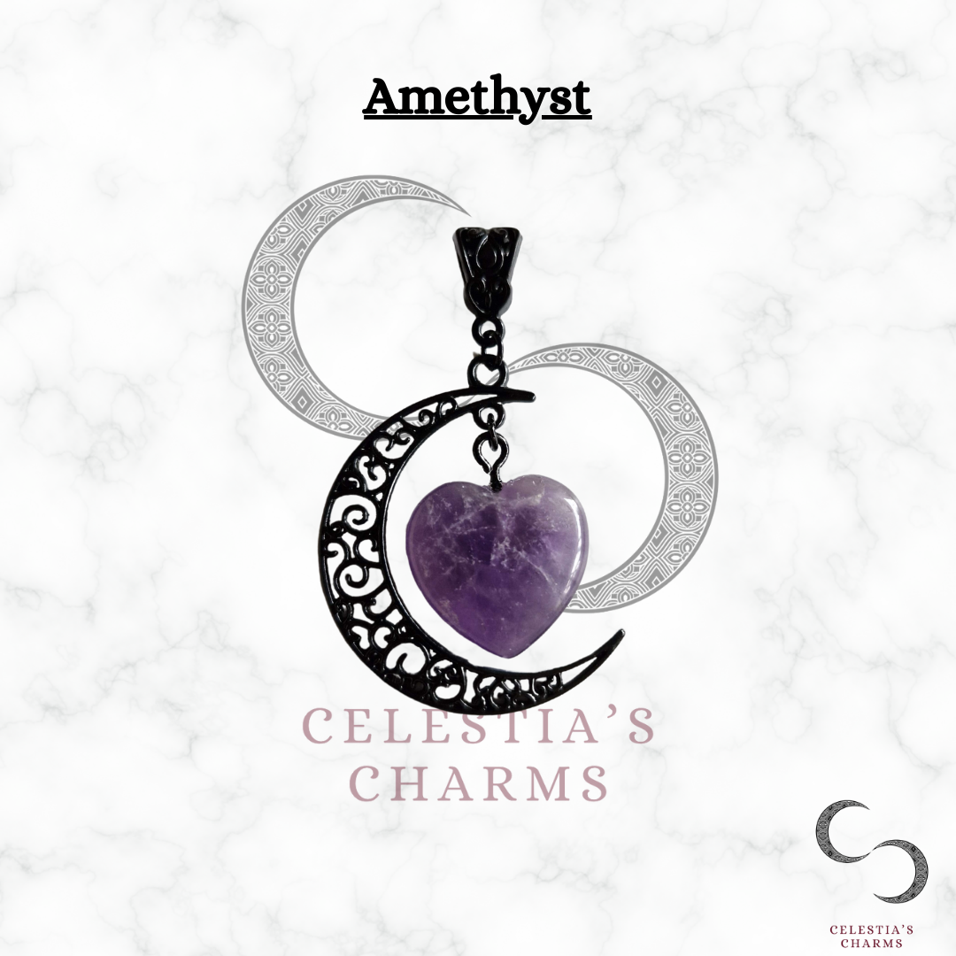 Amethyst Black Crescent Crystal Pendant | Celestia's Charms
