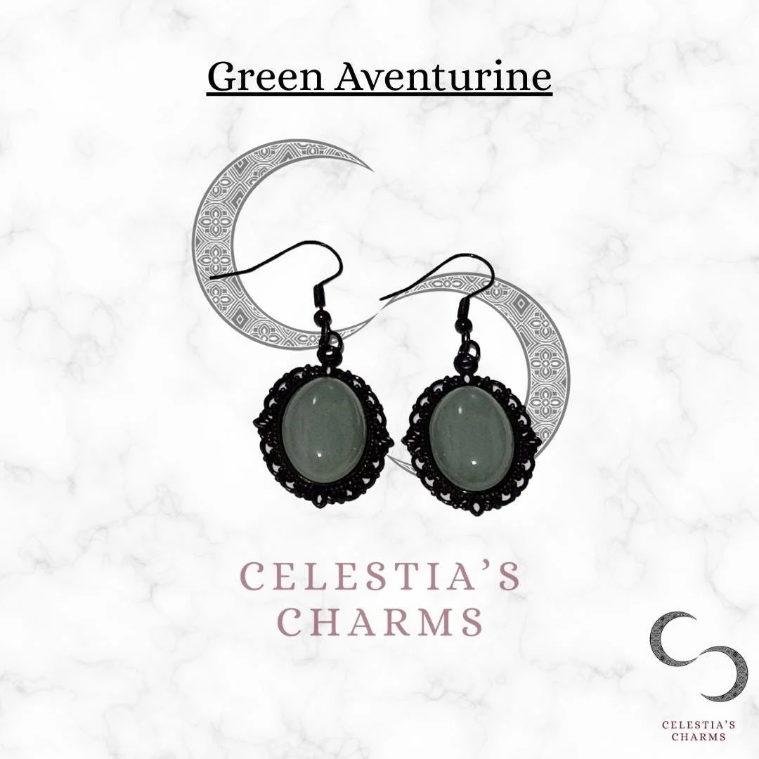 Green Aventurine Antique Style Crystal Earrings | Celestia's Charms