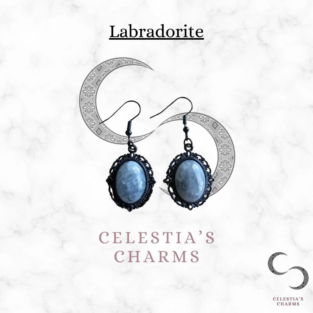 Labradorite Antique Style Crystal Earrings | Celestia's Charms