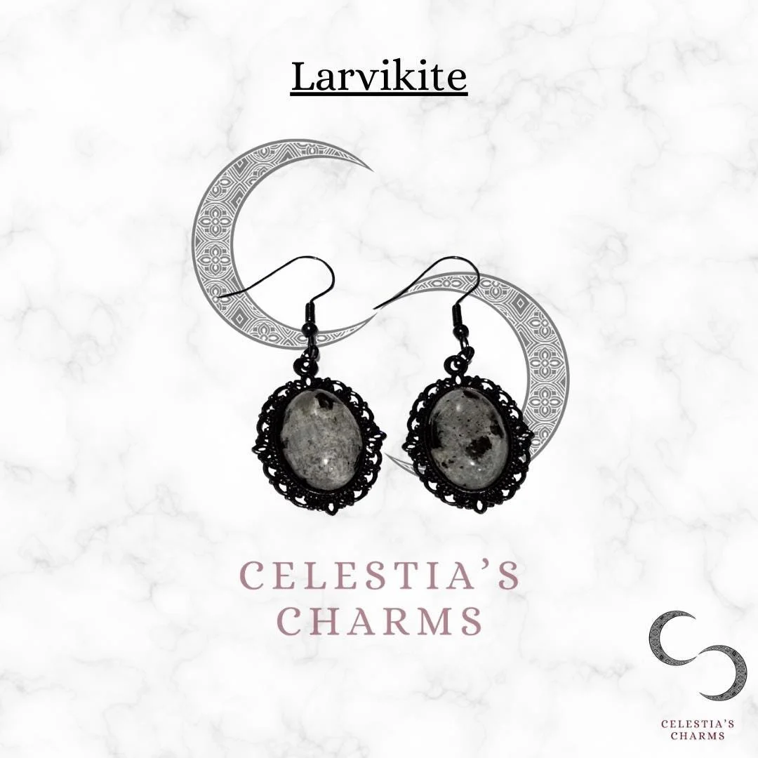 Larvikite Antique Style Crystal Earrings | Celestia's Charms