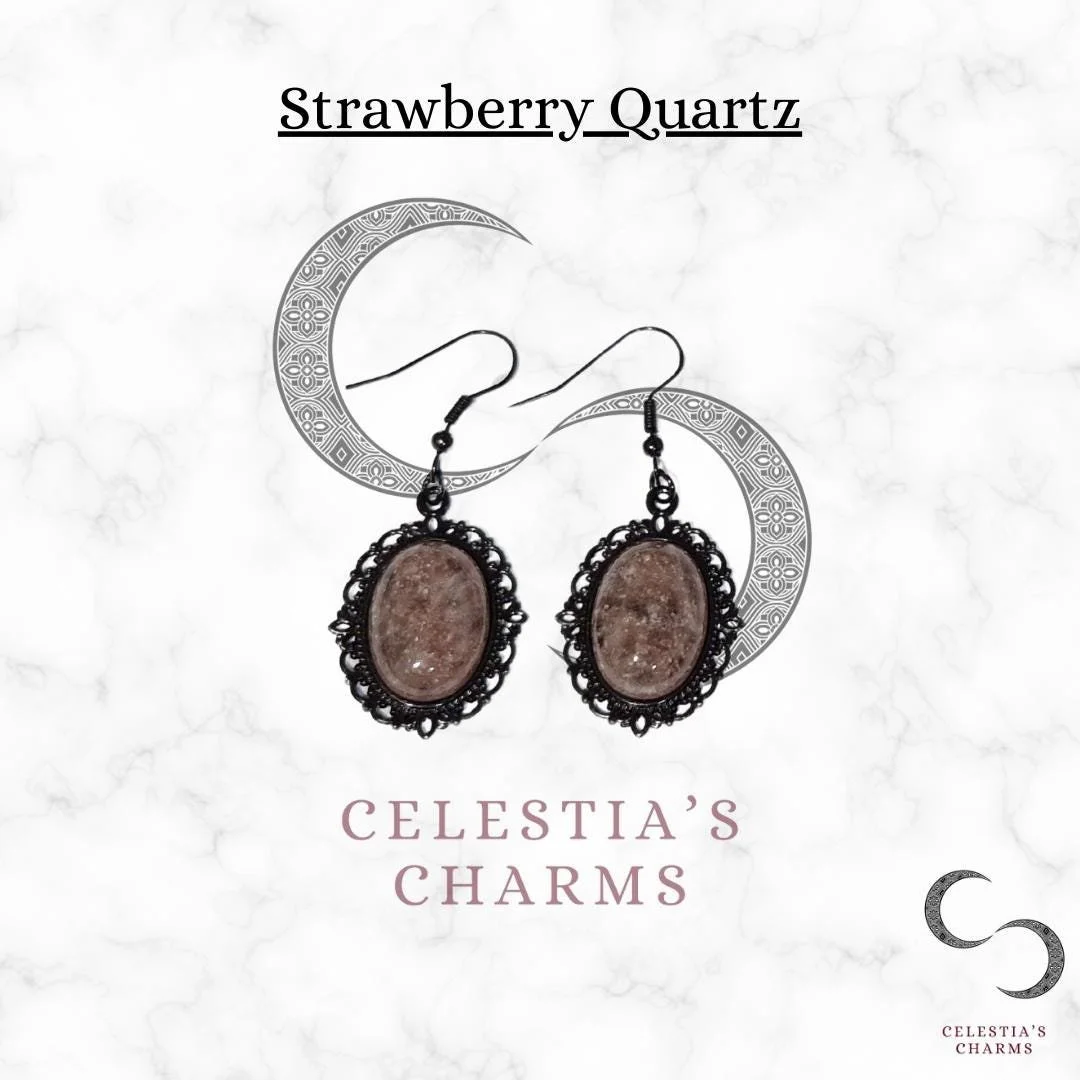 Strawberry Quartz Antique Style Crystal Earrings | Celestia's Charms