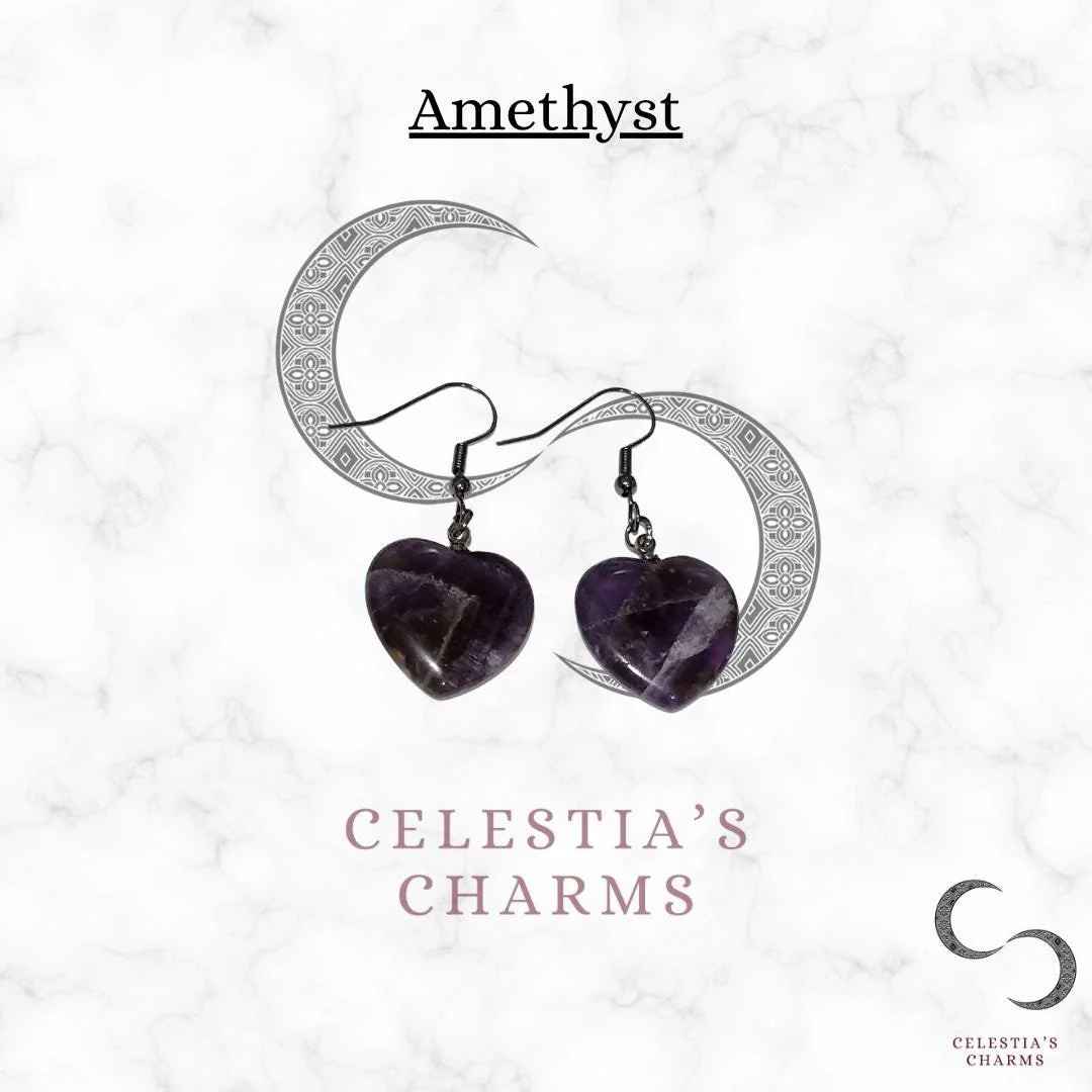 Amethyst Heart Crystal Drop Earrings | Celestia's Charms