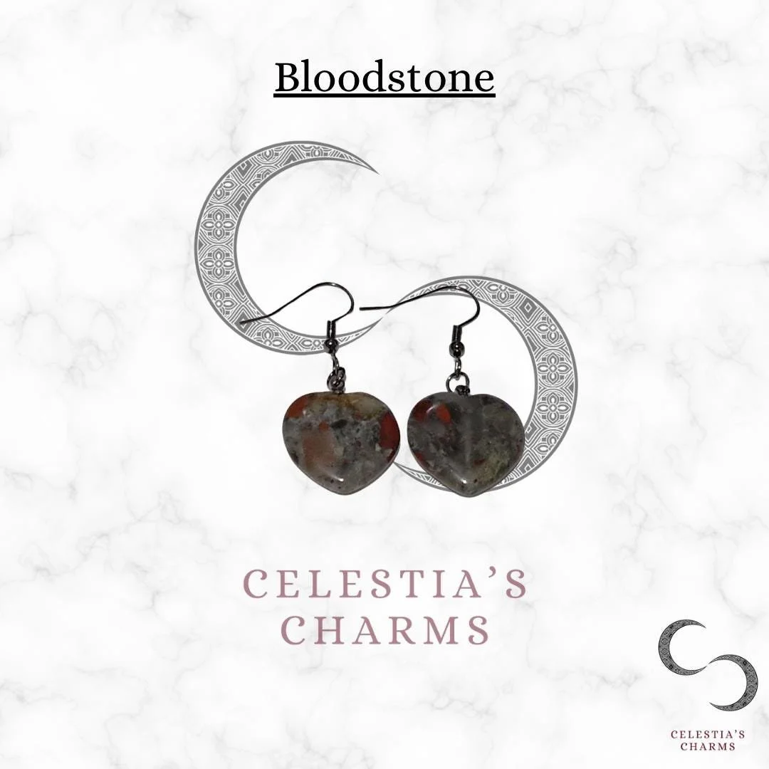 Bloodstone Heart Crystal Drop Earrings | Celestia's Charms
