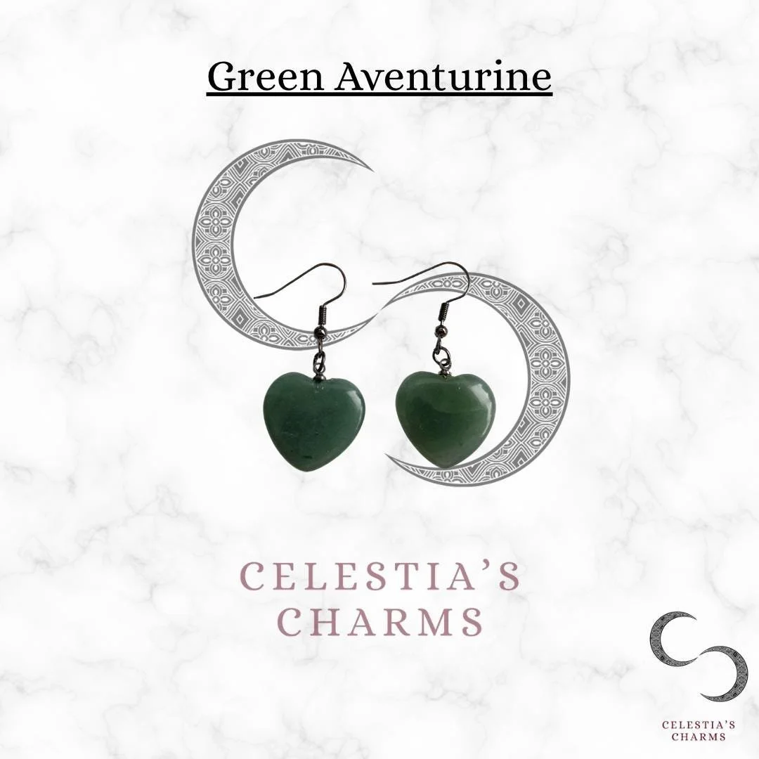 Green Aventurine Heart Crystal Drop Earrings | Celestia's Charms