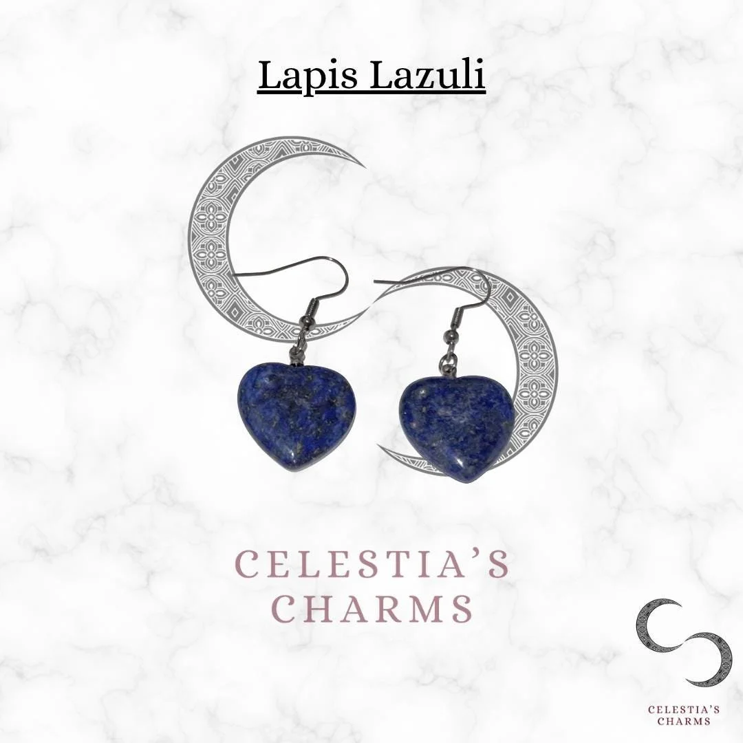 Lapis Lazuli Heart Crystal Drop Earrings | Celestia's Charms