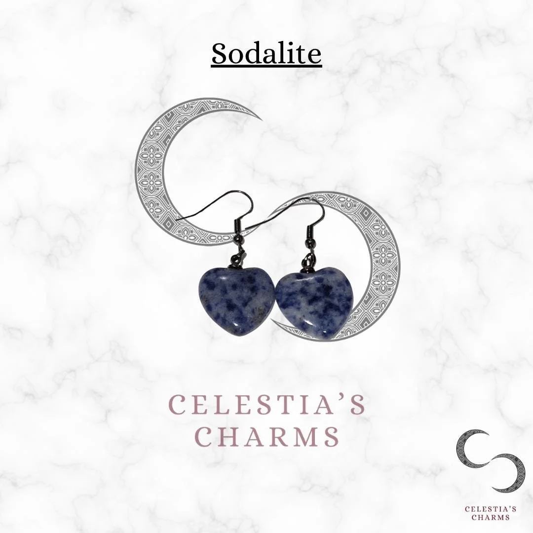 Sodalite Heart Crystal Drop Earrings | Celestia's Charms