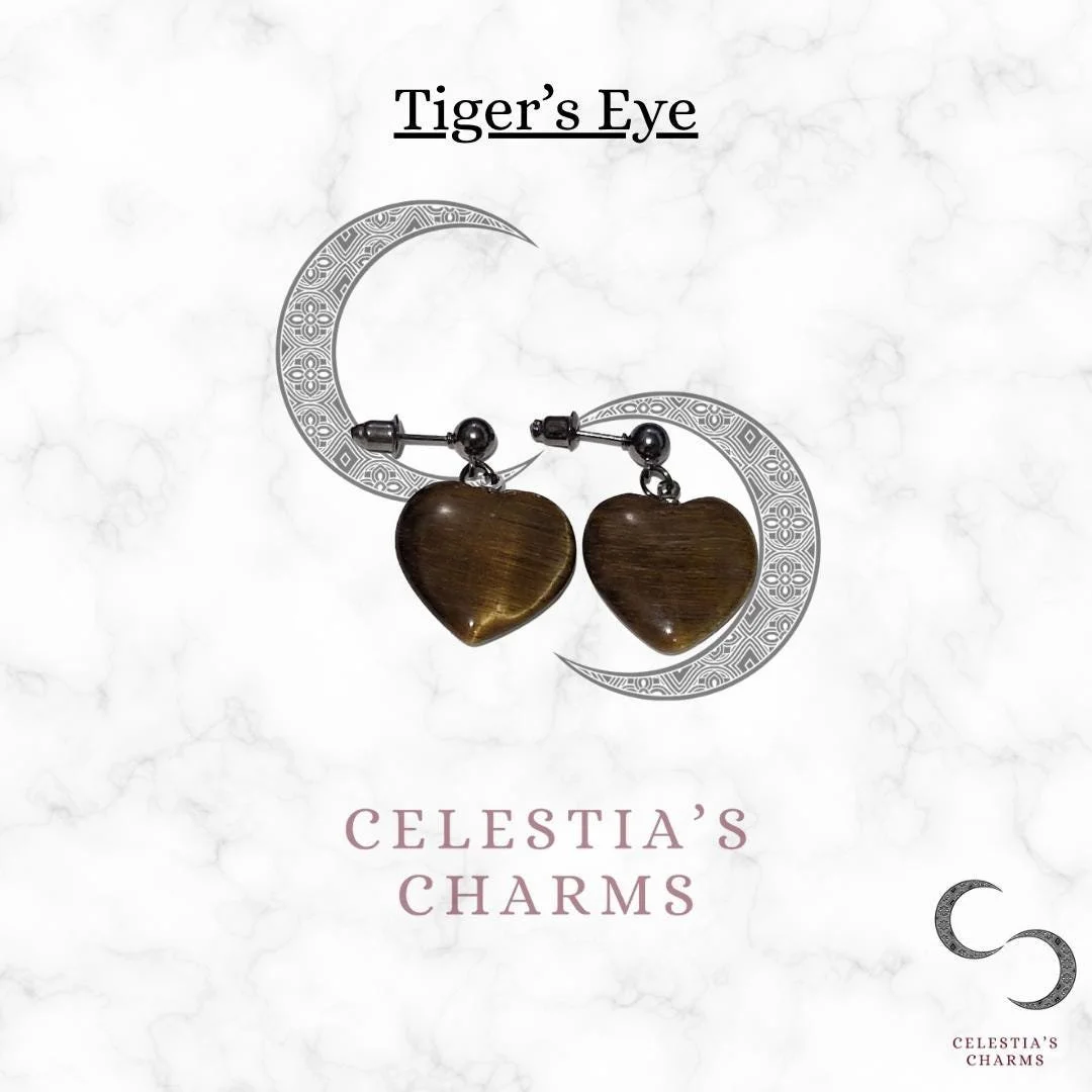 Tiger's Eye Heart Crystal Drop Earrings | Celestia's Charms