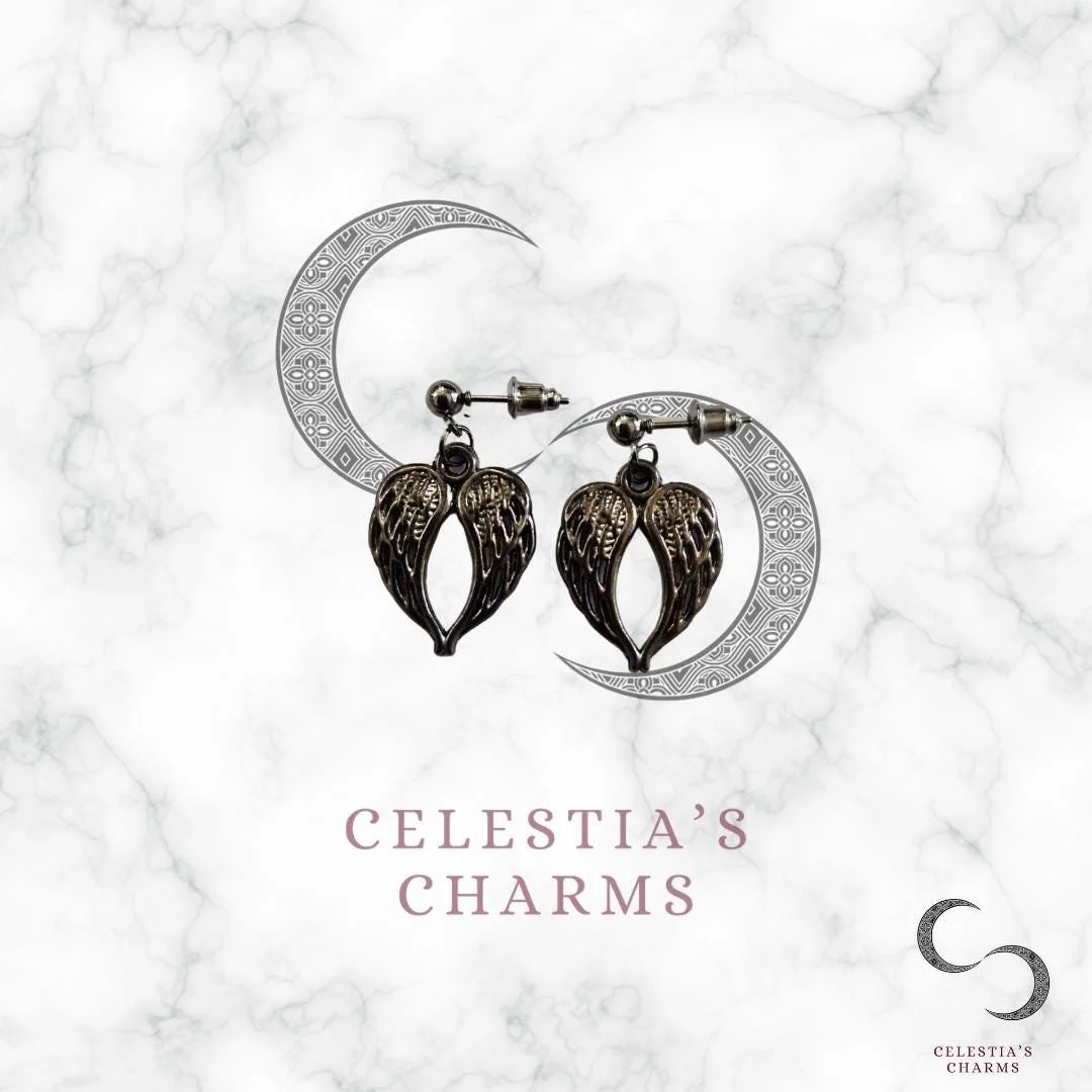 Gunmetal Angel Wing Earrings With Bullet Back | Celestia's Charms