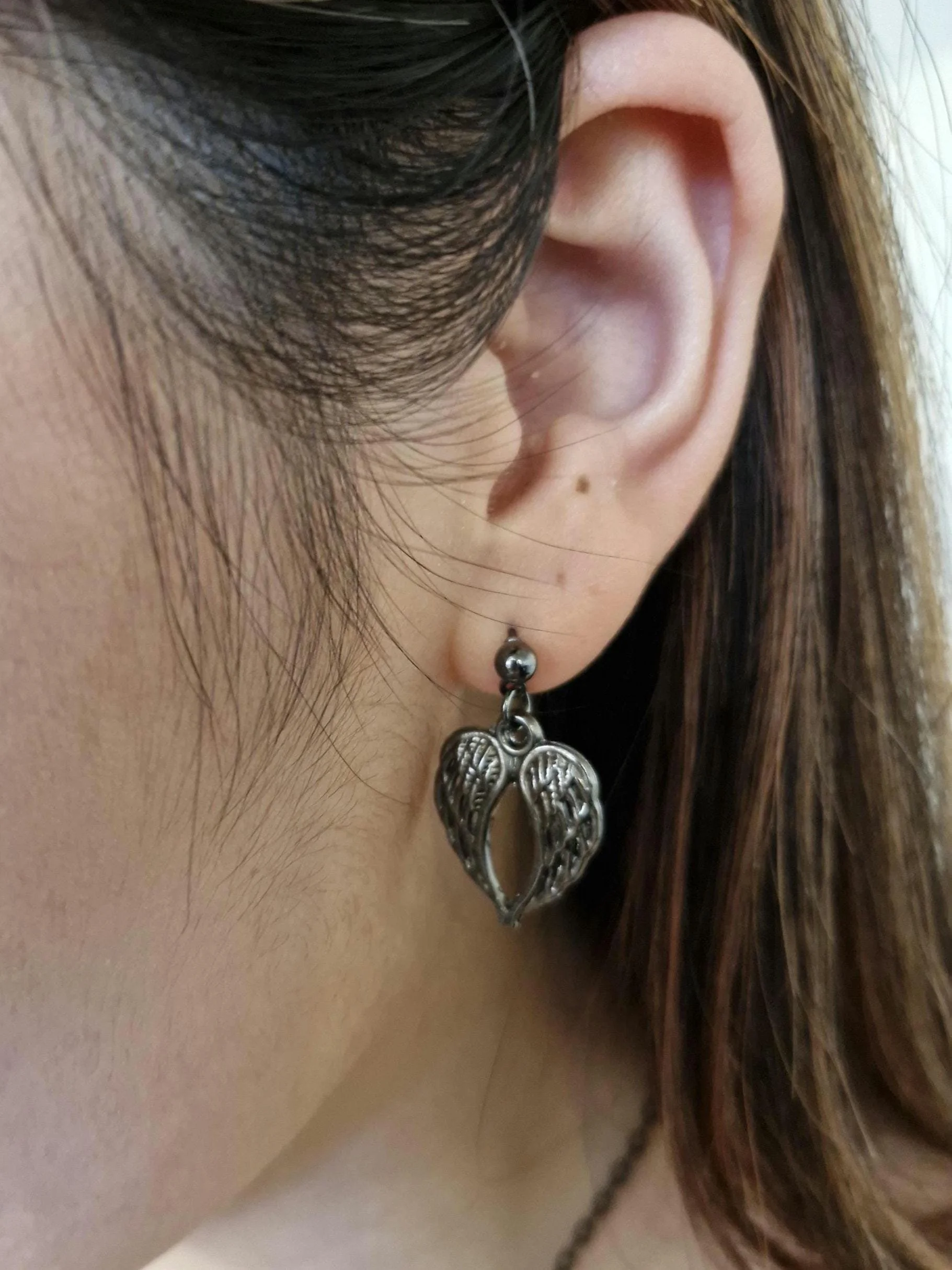 Gunmetal Angel Wing Earrings | Celestia's Charms