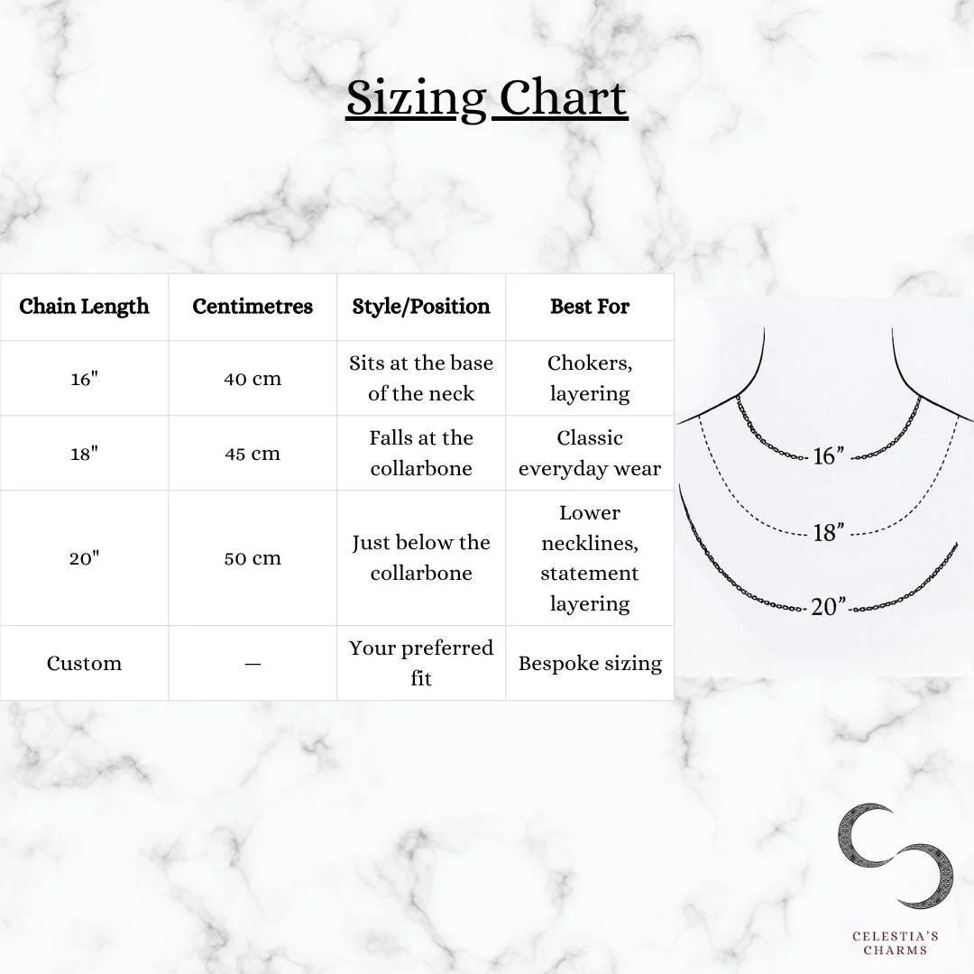 Witch's Knot Crystal Talisman Sizing Chart | Celestia's Charms