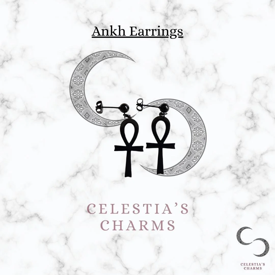 Black Stainless Steel Ankh Earrings | Celestia's Charms