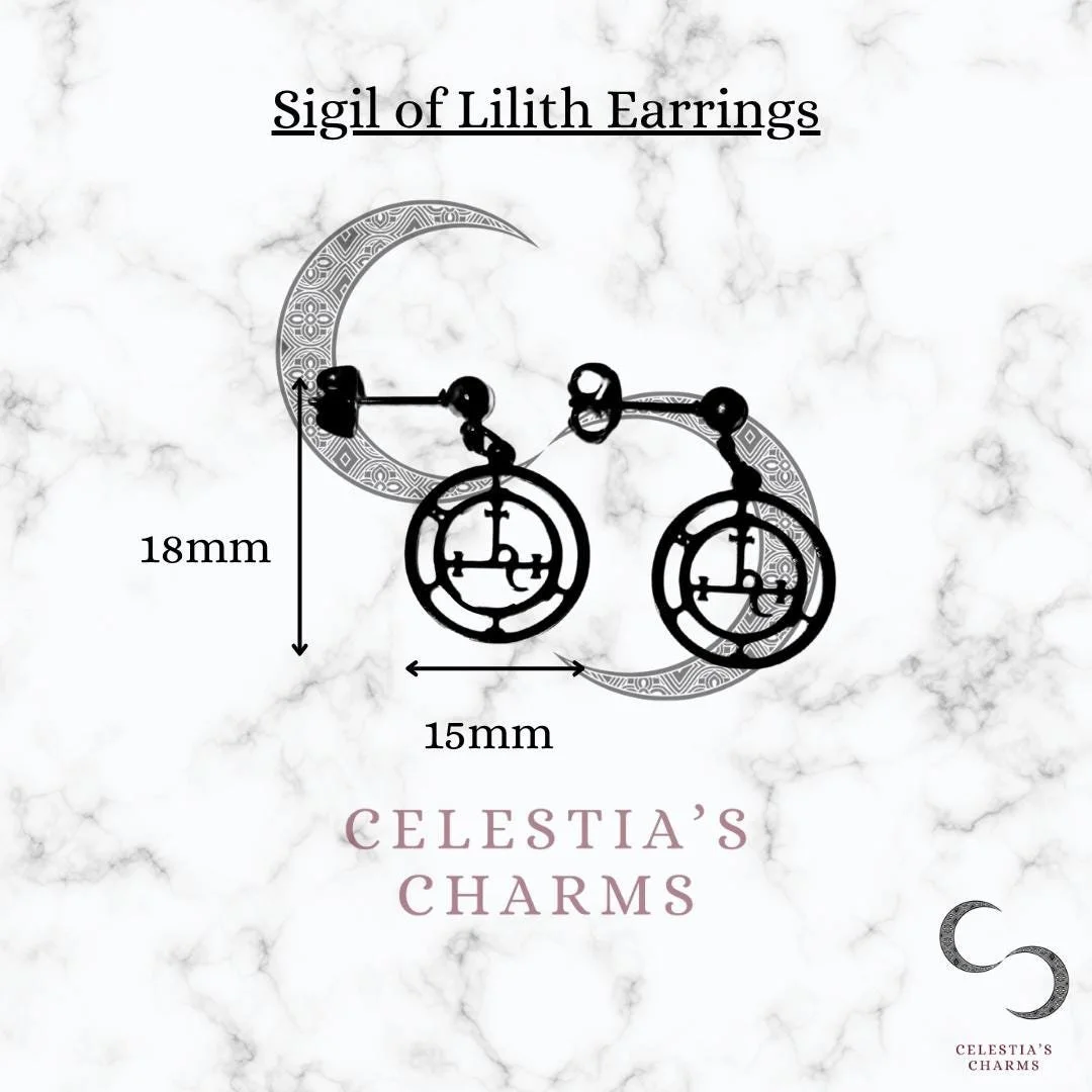 Black Stainless Steel Sigil of Lillith Earrings | Celestia's Charms