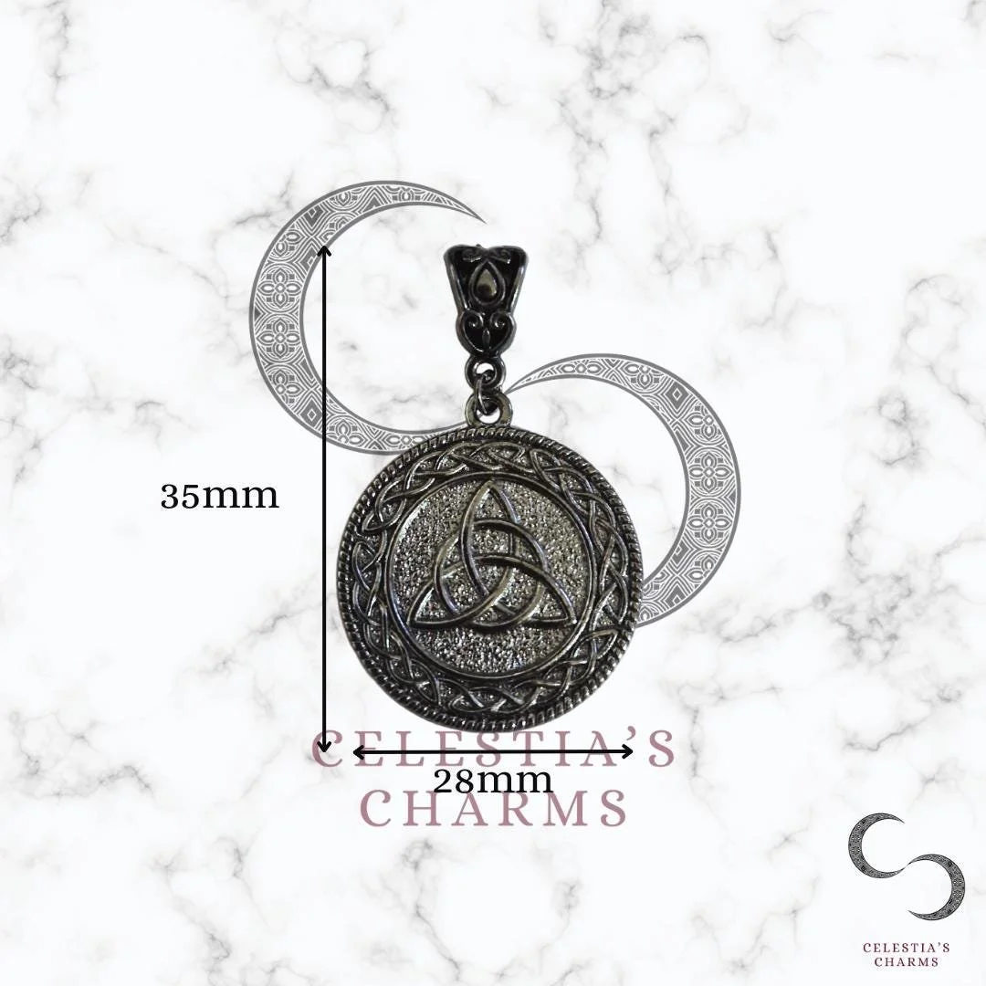 Gunmetal Triquetra Pendant: Celtic Trinity Knot Necklace Measurements | Celestia's Charms