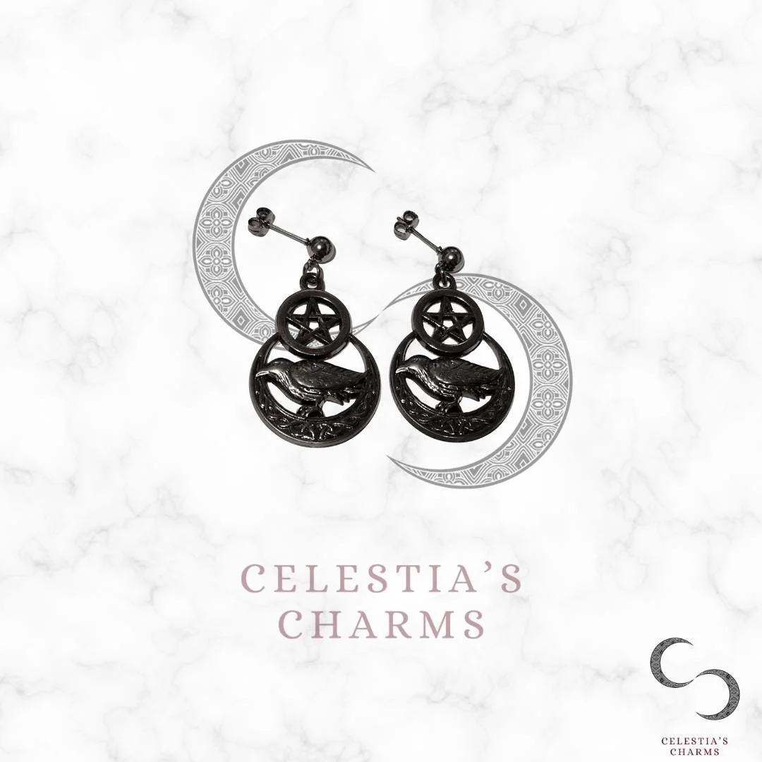 Crow Pentagram Earrings | Celestia's Charms