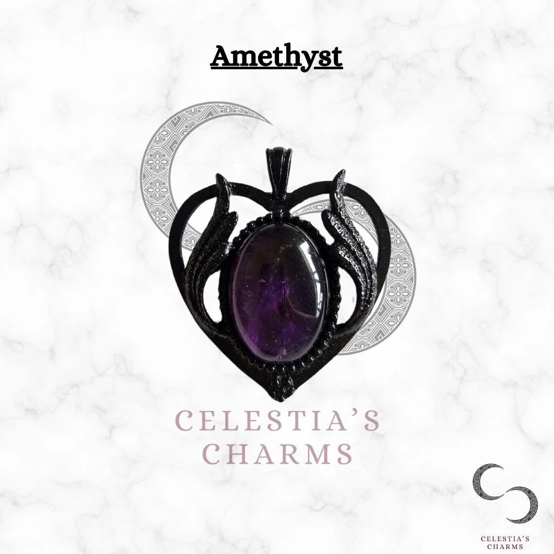 Amethyst Gothic Heart Winged Crystal Pendant | Celestia's Charms